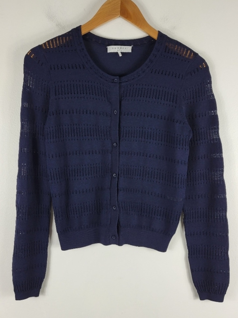 Sandro Navy Openwork Button-Front Cardigan